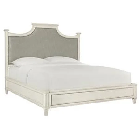 Cottage California King Upholstered Bed with Weathered Finish